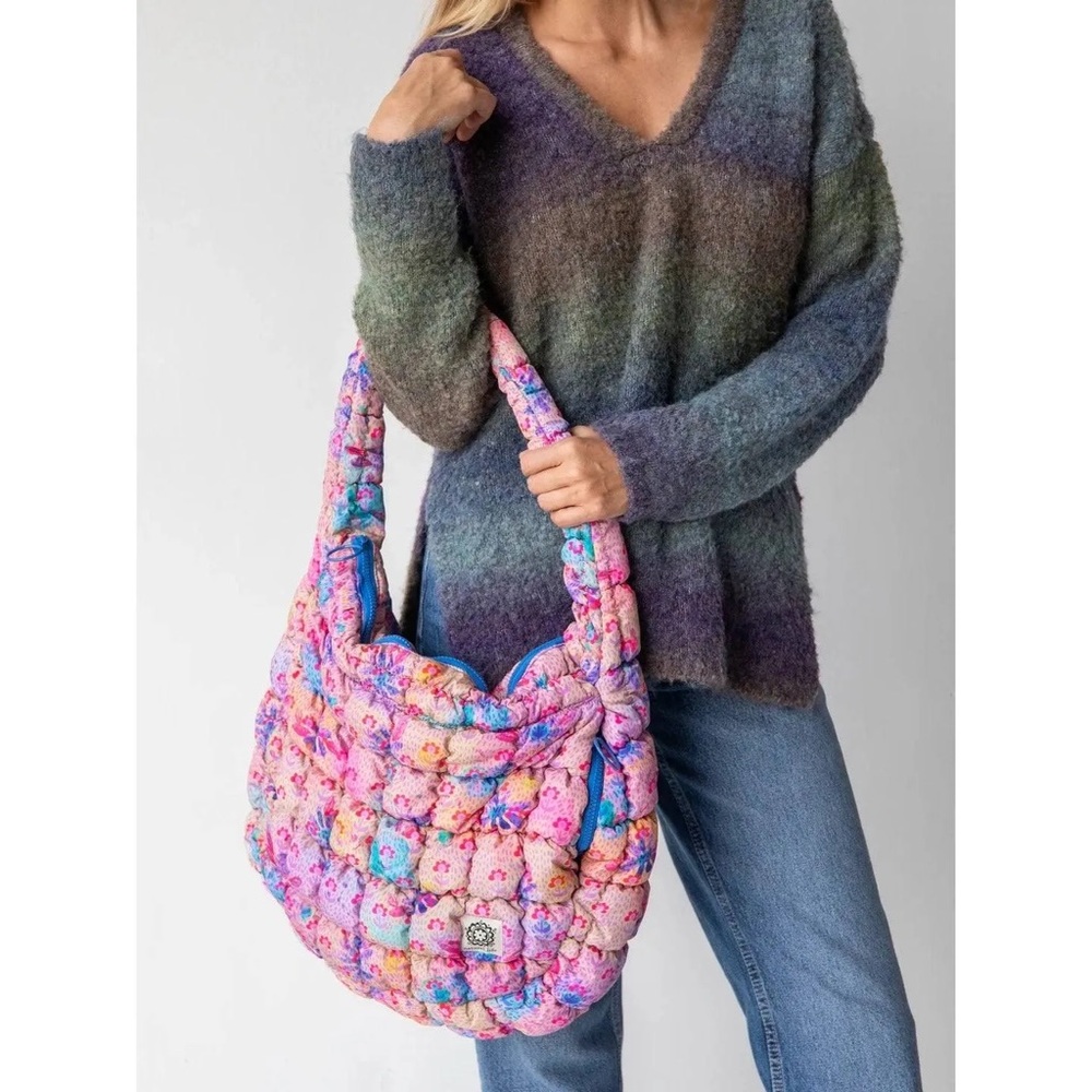 Natural Life NWT Puffy Fit-It-All Shoulder Bag Pink Watercolor Purse Sold Out